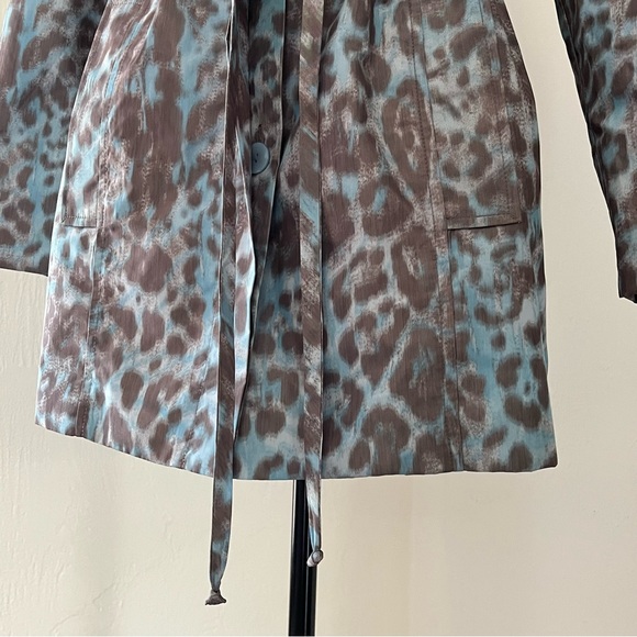 Simonton Says Women Animal Print Anorak Jacket XS Blue Grey Tie Waist Rain Slick - Picture 3 of 16